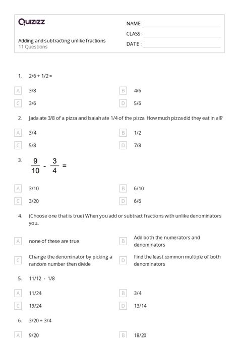 50+ Adding Fractions with Unlike Denominators worksheets for 7th Class ...