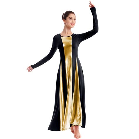 Buy Praise Dance Dresses for Women Gold Metallic Liturgical Dancewear ...