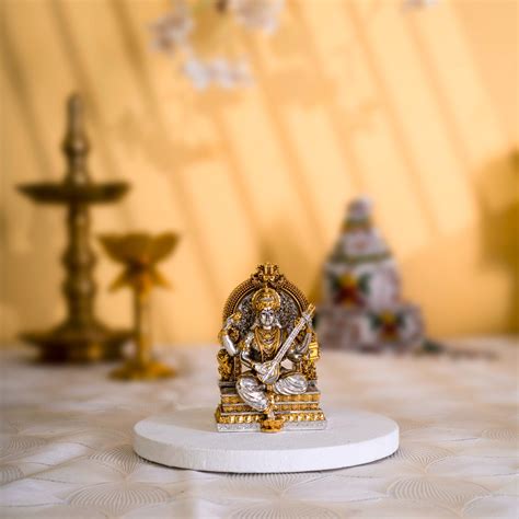 Saraswati Idol | Gold & Silver-Plated Goddess of Knowledge | 3.75 Inch ...