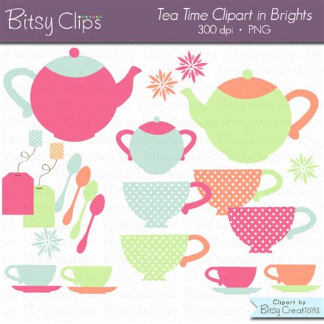 Buy Tea Time in Brights Digital Art Set Clipart Commercial Use Clip Art ...