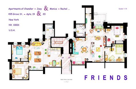 Floorplan of Joey-Chandler & Monica-Rachel's apartment : r/friends_tv_show