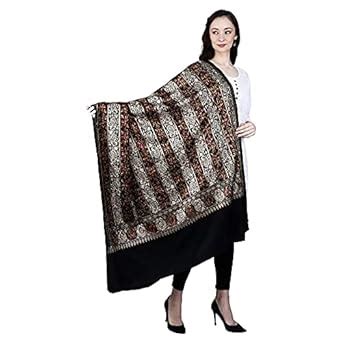 Buy Girisha Textiles Black Pashmina Nalki Thread Work Kashmiri Jaal ...