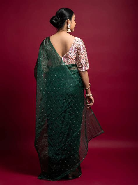 Nature's Love Dark Green Organza Saree