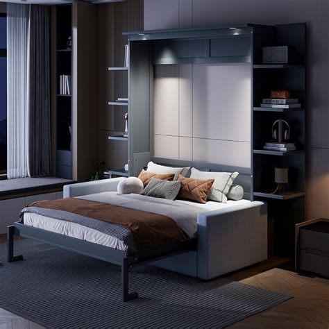 Red Barrel Studio® Queen Size Murphy Bed With Built-in Sofa, Space ...