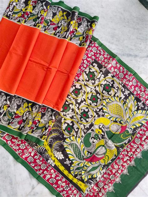 Multicolour Hand Painted Kalamkari Malmal Cotton Saree_MHKCS003 ...