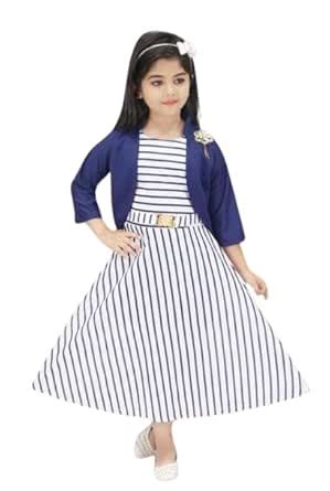 Buy Kids Girls Cotton Blend Frock & Jacket Dress_Dress15_White_5-6 yrs ...