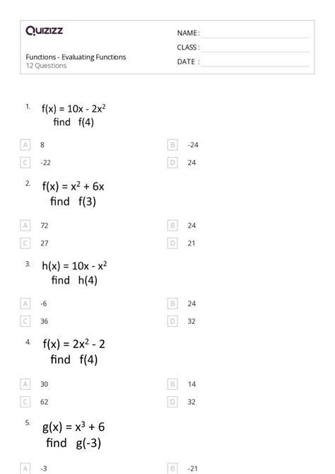 50+ Functions worksheets for 8th Class on Quizizz | Free & Printable