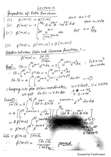 Properties of beta function - Multivariable Calculus - Scanned by ...