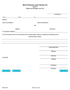Fillable Online Writ of Seizure under Section 24, Form 7, Repair and ...