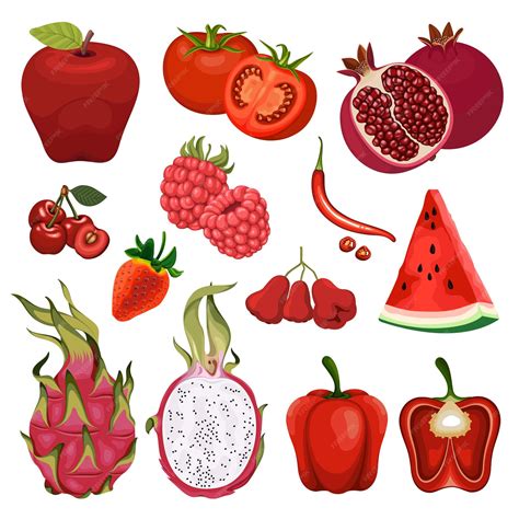 Premium Vector | Red fruits clipart fresh fruit set collection vector ...