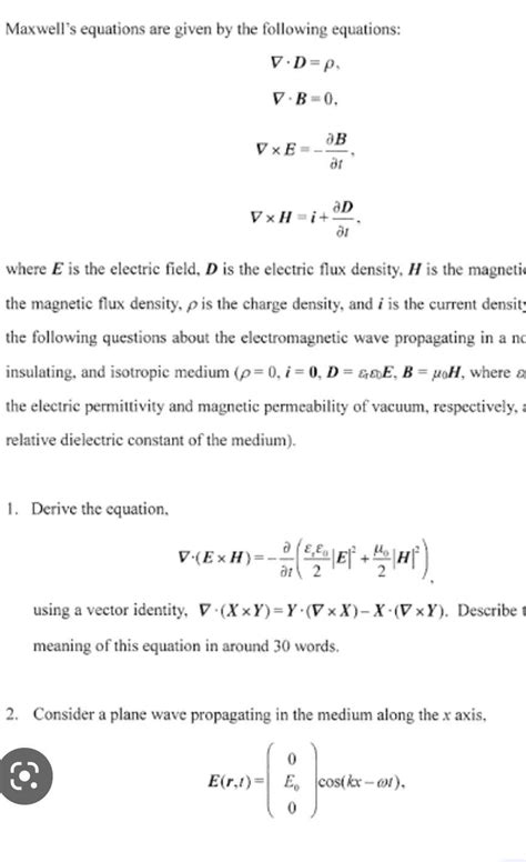 using maxwell's equations obtain wave equation for electric and ...