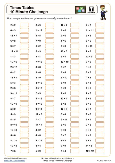 Times Tables 10 minute Challenge Worksheet | Fun and Engaging Year 7 Numeracy Day Worksheet