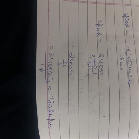 distance= 2400 kilometer time =3 hours 20 mins find the speed in ...