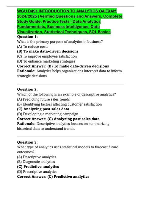 WGU D491 INTRODUCTION TO ANALYTICS OA EXAM 2024/2025 | Verified ...