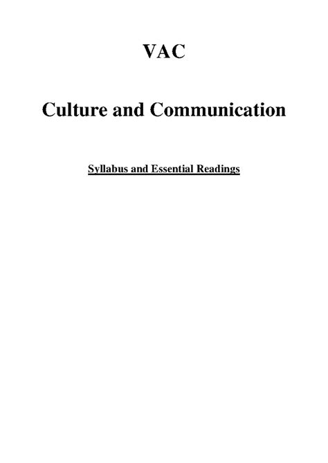 VAC Culture & Communication Syllabus: Essential Readings & Notes - Studocu