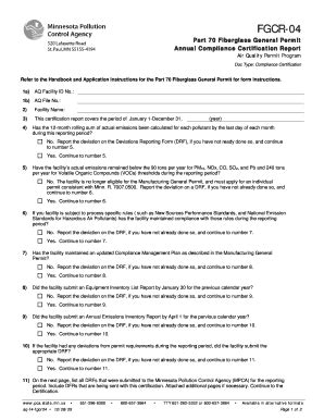 Fillable Online FGCR-04 Part 70 Fiberglass General Permit Annual ...