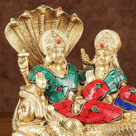 Buy Lakshmi Narayan/ Vishnu Lakshmi brass idol resting on Sheshnaag ...