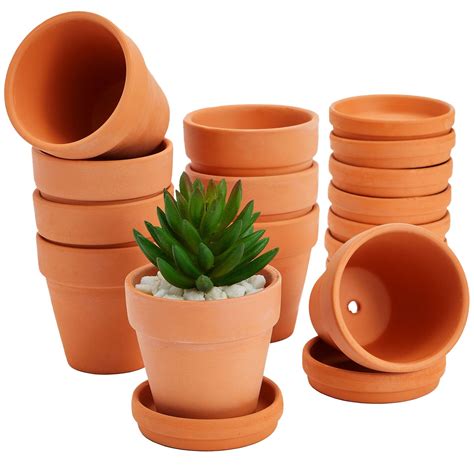 9 Pack Small Terracotta Pots with Saucers for Succulents, Clay Flower ...