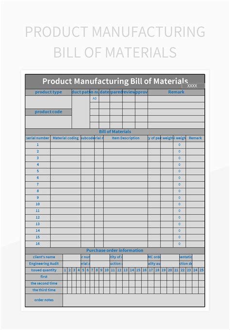 Bill Of Materials Excel Template