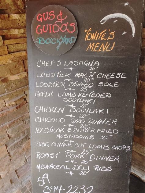 Menu at Gus & Guido's Backyard restaurant, Ayr