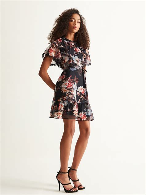 Navy Floral Print Skater Mini Dress