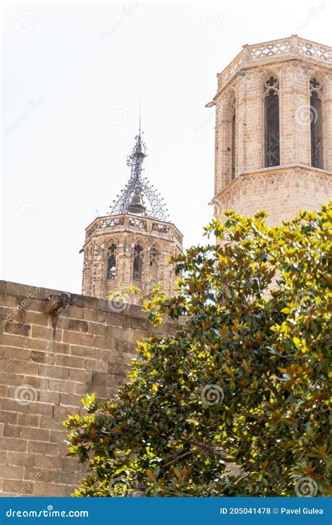 Old White Spanish Catholic Church with Churchbell in Barcelona on Sunny ...