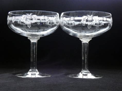 2 french crystal champagne glasses antique engraved champagne coupe ...