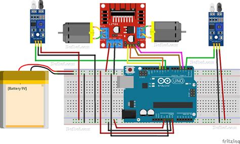 Image result for Line Follower Robot Using Arduino Schematic Digram with 1 Battery
