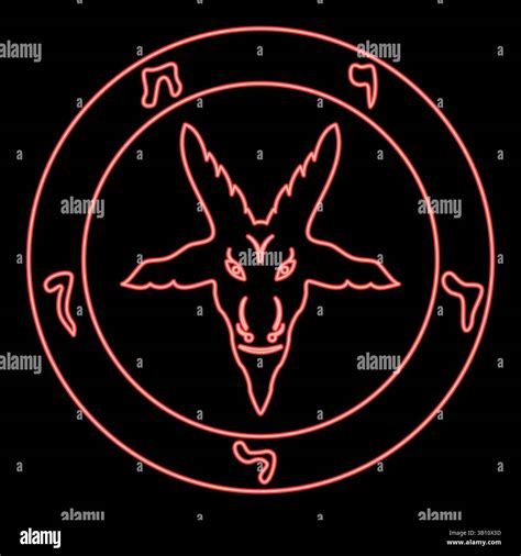 Neon symbol Satanism of Lavaeus Sigil of Baphomet sign red color vector ...