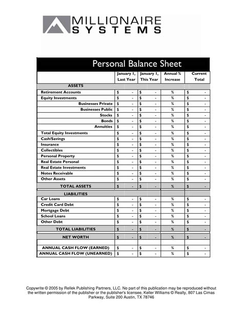 40 Free Printable Personal Balance Sheet Templates [Excel]
