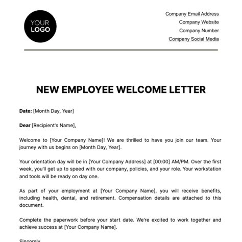 New Employee Welcome Letter HR Template - Edit Online & Download ...