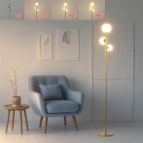 Fiqevs Upgraded Dimmable 3 Globe Floor Lamp, Brightness Adjustable, Mid ...