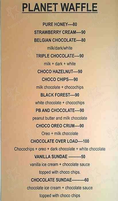 Menu at Planet Waffle, Ahmedabad