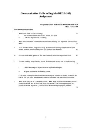 BEGE 103 - IGNOU BEGE 103 SOLVED ASSIGNMENTS - BEGE 103 Q1- write a ...