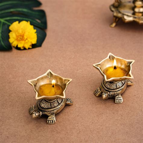 Vastu Decor -Brass Tortoise Panchmukhi Diya Set of 2 With Gift Box ...