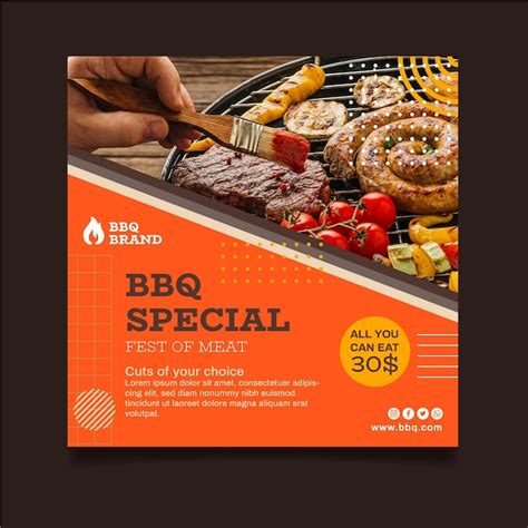 Modèle de flyer carré barbecue | Vecteur Gratuite