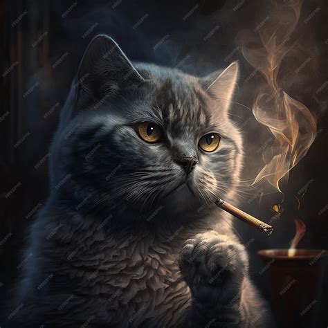 Premium AI Image | Black Cat smoking cigarette stock illustration image ...