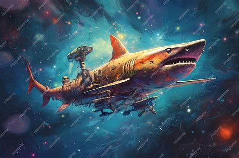 Premium AI Image | Surreal Shark in Space Abstract Spaceship and Galaxy ...