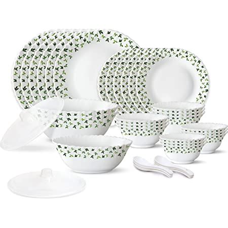 Larah by Borosil Plain White Silk Series Opalware Dinner Set | 35 ...
