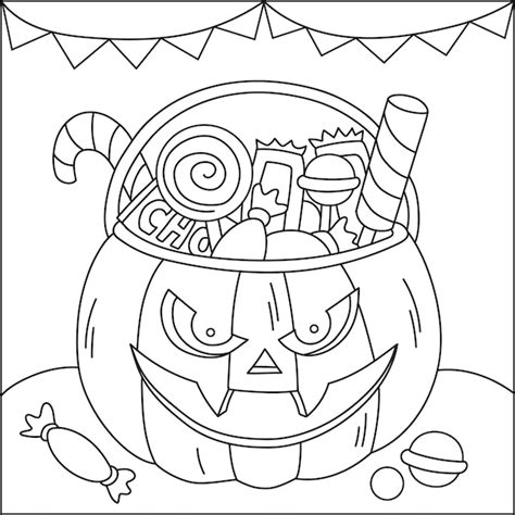Pumpky candy halloween colouring page for kid vector image | Premium Vector