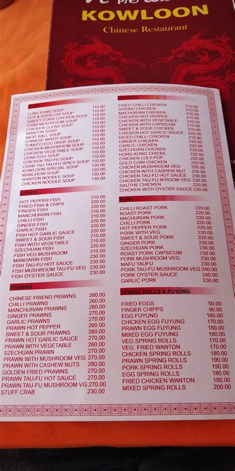 Menu at Kowloon Chinese Restaurant, Coimbatore