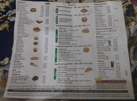 Menu at Hungry Point, Kullu