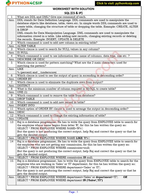 Image result for SQL Analysis Worksheet