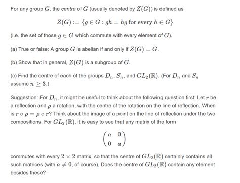 Solved For any group G, the centre of G (usually denoted by | Chegg.com