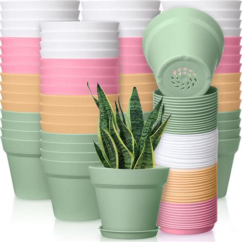 Amazon.com: 54 Pcs 4'' Plant Pots Bulk Plastic Flower Pots with ...