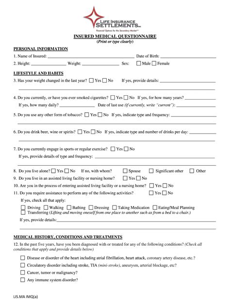 Fillable Online INSURED MEDICAL QUESTIONNAIRE Fax Email Print - pdfFiller