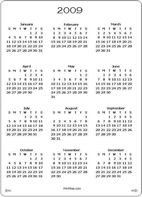 Free 2009 Calendars in PDF, Word, Excel