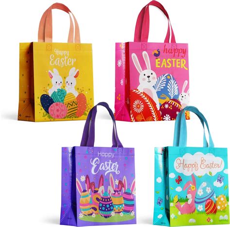 Easter Gift Bags, 4 Pcs Easter Bunny Bags for Kids, Easter Egg Hunt ...