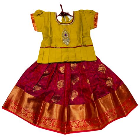 Ready To Wear Maroon Pavadai with Contrast Green Blouse – Kumaran Silk