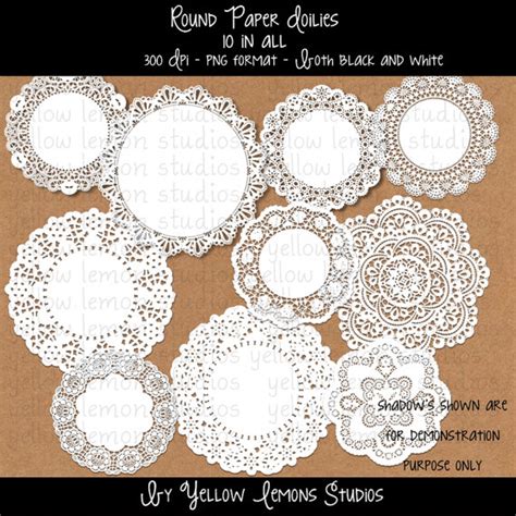INSTANT Download-round Paper Doilies PNG Files Digital Scrapbook black ...